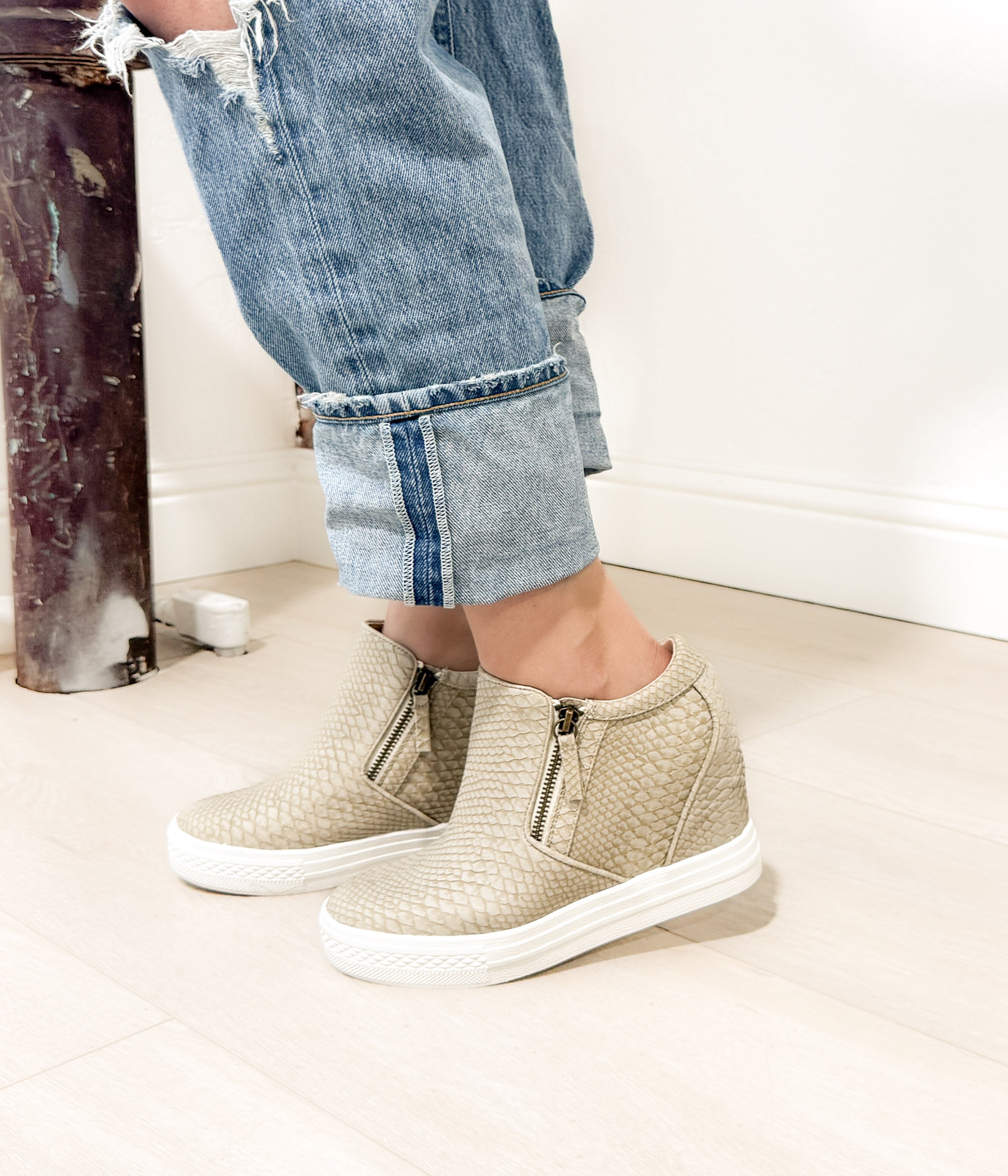 Timmibelle Cream Wedge Sneaker Sleek for All Day Comfort Naughty Monkey